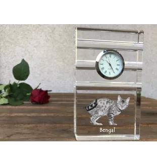 Bengal - une horloge en verre avec une photo, une photo de chat dans un cristal, une horloge de bureau personnalisée de la marque Art-Dog