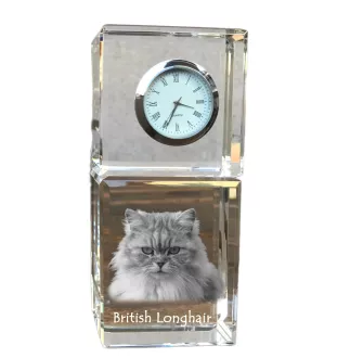 British Longhair - crystal clock with a photo, photo of a cat in crystal, personalized desk clock by Art-Dog brand