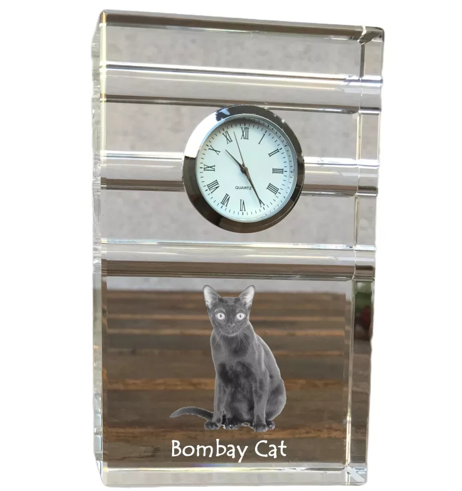 Chat de Bombay - une horloge en verre avec une photo, une photo de chat dans un cristal, une horloge de bureau personnalisée de la marque Art-Dog