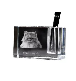 Britisch Langhaar - Stifthalter, Kristallorganizer mit Katzenfoto, einzigartige Schreibtischdekoration der Marke Art-Dog
