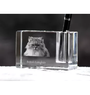 British Longhair - Porte-stylos, organiseur en cristal avec photo de chat, décoration de bureau unique par la marque Art-Dog