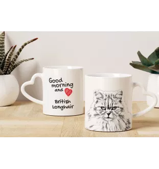 British Longhair - cat mug, adorable heart-shaped handle mug, universal gift from Art-Dog brand