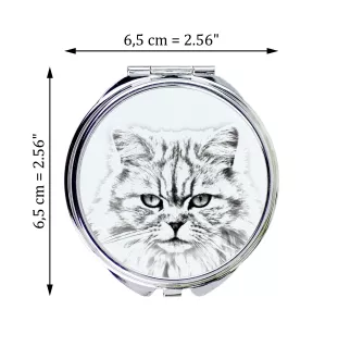 Britisch Langhaar - Taschenspiegel mit Katze, personalisierter Taschenspiegel, kompakter Spiegel mit Art-Dog-Logo