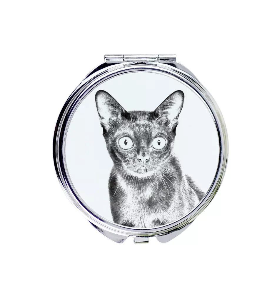 Bombay Cat - pocket mirror with a cat, personalized mirror for a purse, compact mirror with Art-Dog brand print