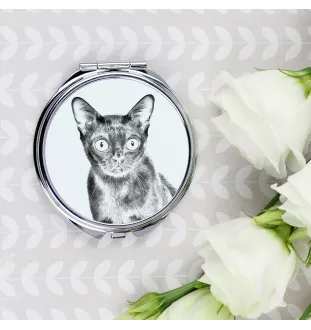 Bombay Cat - pocket mirror with a cat, personalized mirror for a purse, compact mirror with Art-Dog brand print