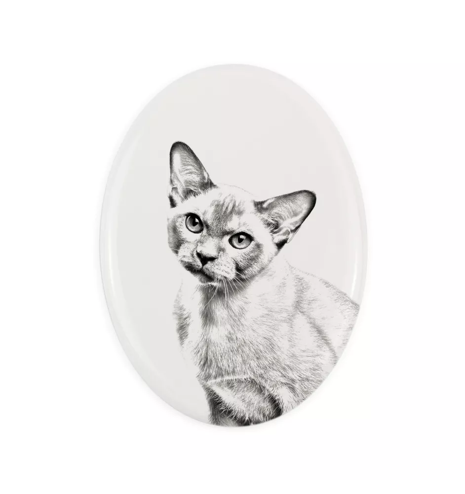 Burma Cat - commemorative plaque with a cat photo, tombstone with a print, personalized oval plaque from the Art-Dog brand