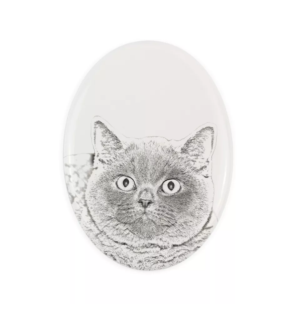 Britisch Kurzhaar - Gedenktafel mit einem Foto einer Katze, Grabplatte mit Druck, personalisierte ovale Platte der Marke Art-Dog