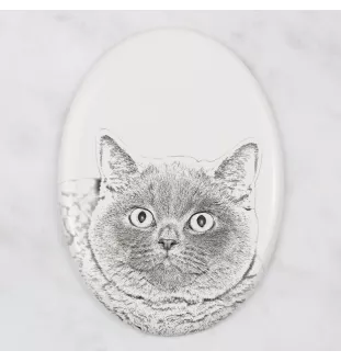 Britisch Kurzhaar - Gedenktafel mit einem Foto einer Katze, Grabplatte mit Druck, personalisierte ovale Platte der Marke Art-Dog
