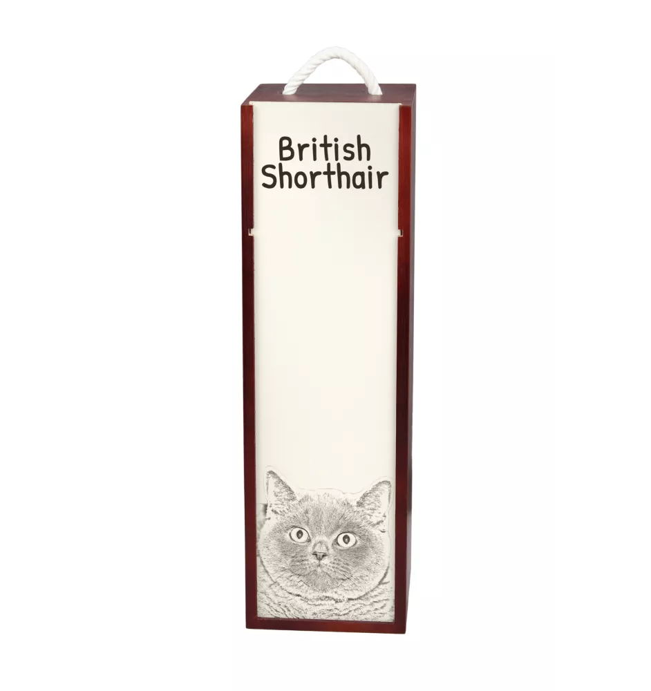 British Shorthair - boîte à vin avec un chat, boîte à alcool avec une illustration, boîte personnalisée pour cadeau de la marque Art-Dog