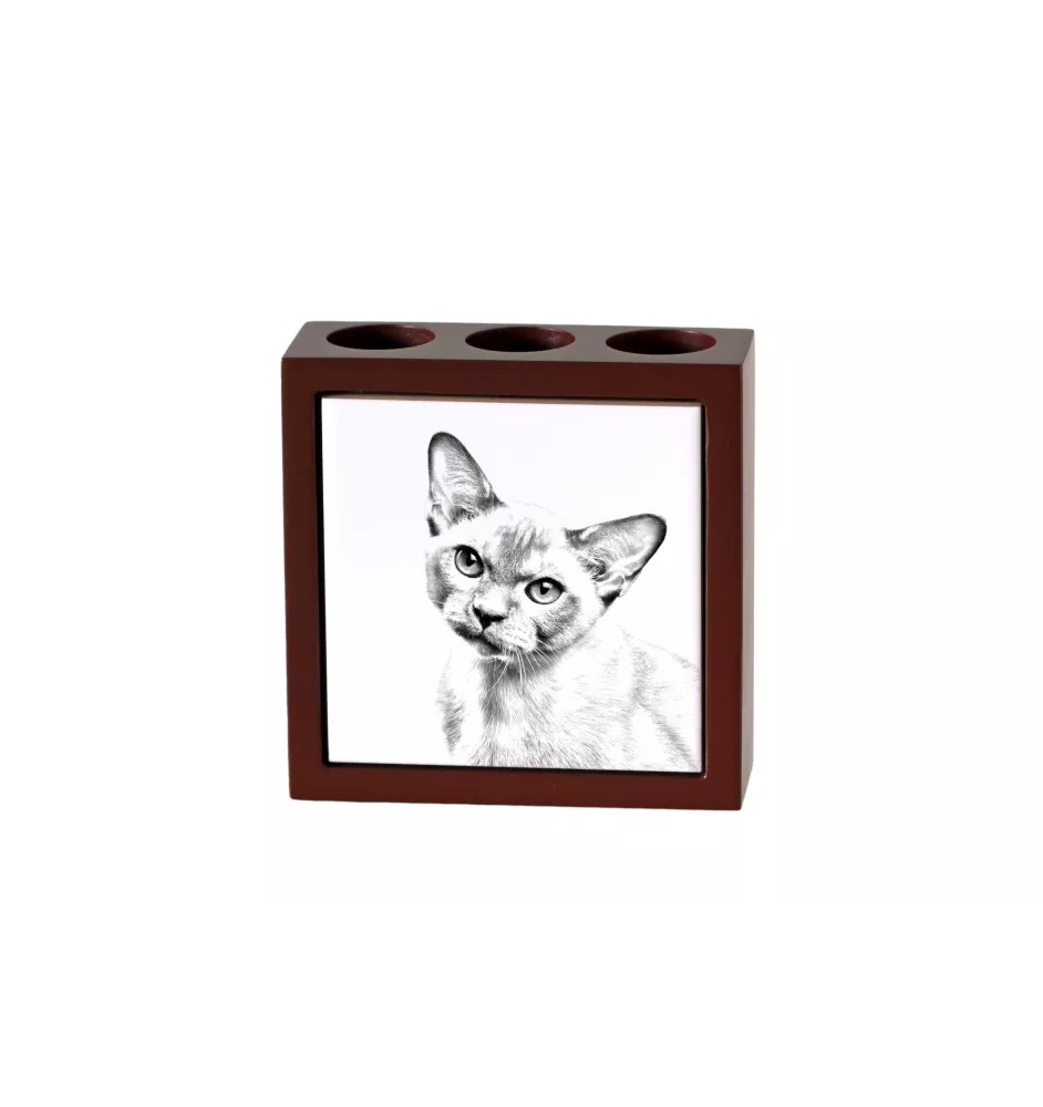 Burma Cat - pen holder with a cat, desk organizer with a print, personalized desk decoration by Art-Dog brand