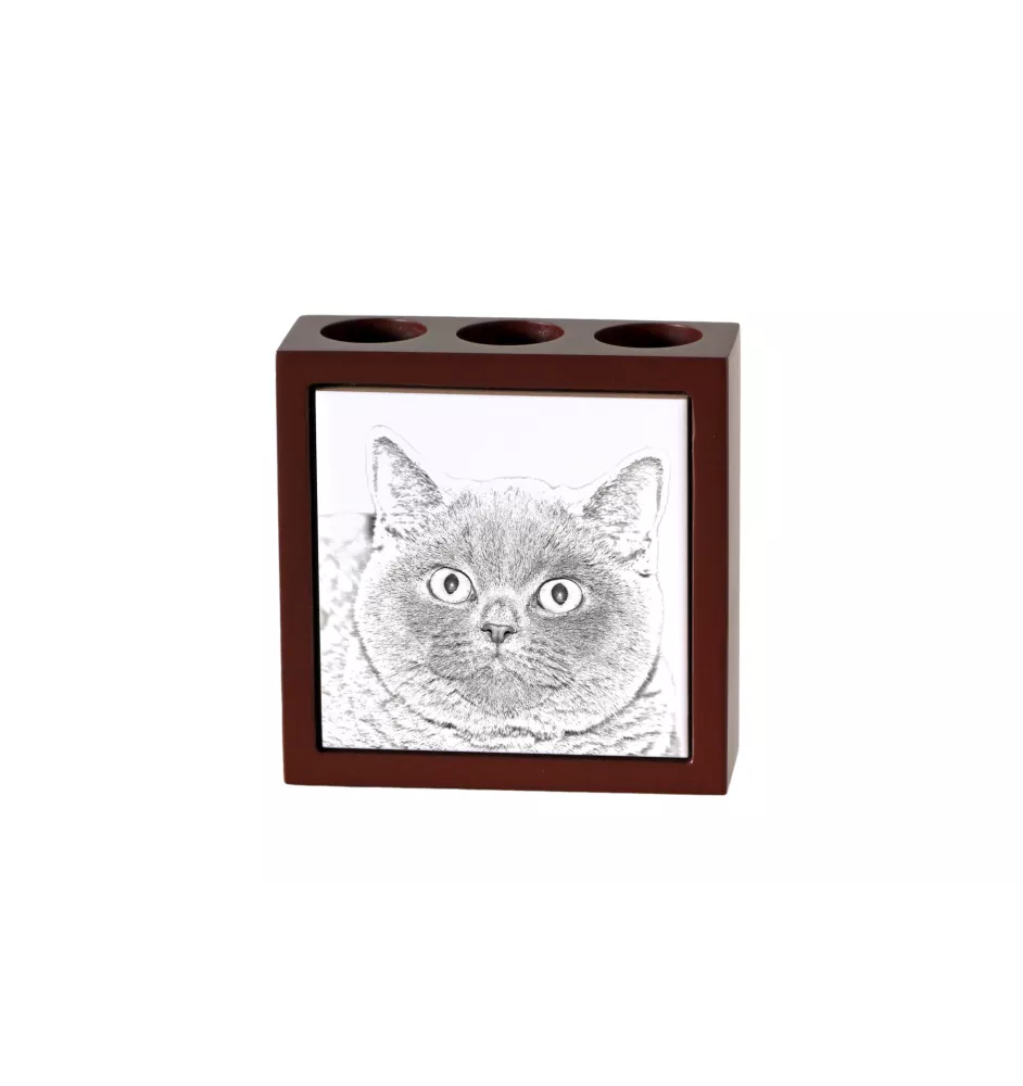 British Shorthair - pen holder with a cat, desk organizer with a print, personalized desk decoration by Art-Dog brand