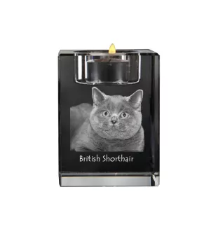 Britisch Kurzhaar - Kerzenhalter mit Katzenfoto, Teelichthalter aus Kristall, personalisiertes Geschenk der Marke Art-Dog