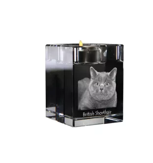 British Shorthair - Candle holder with cat photo, crystal tealight holder, personalised gift by Art-Dog brand