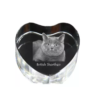 British Shorthair - crystal clock with a picture of a cat, heart-shaped shelf clock, personalized standing clock by Art-Dog brand
