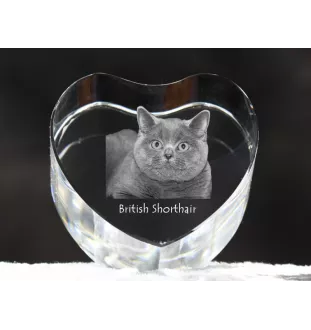 British Shorthair - crystal clock with a picture of a cat, heart-shaped shelf clock, personalized standing clock by Art-Dog brand