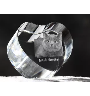 British Shorthair - crystal clock with a picture of a cat, heart-shaped shelf clock, personalized standing clock by Art-Dog brand