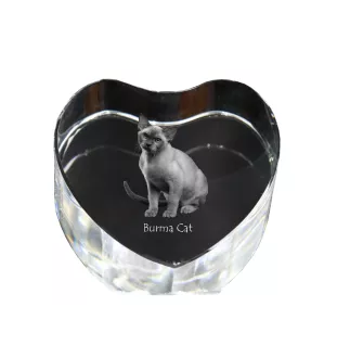 Chat de Birmanie - une horloge en cristal avec une photo de chat, une horloge en forme de cœur pour étagère, une horloge debout personnalisée de la marque Art-Dog