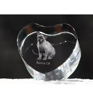 Burma Cat - crystal clock with a picture of a cat, heart-shaped shelf clock, personalized standing clock by Art-Dog brand