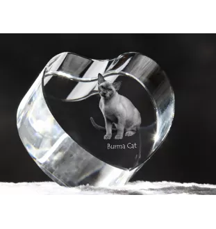 Burma Cat - crystal clock with a picture of a cat, heart-shaped shelf clock, personalized standing clock by Art-Dog brand