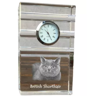 British Shorthair - une horloge en verre avec une photo, une photo de chat dans un cristal, une horloge de bureau personnalisée de la marque Art-Dog