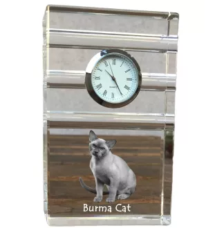 Birmakatze - Glasuhr mit Foto, Katzenfoto im Kristall, personalisierte Standuhr für das Büro der Marke Art-Dog