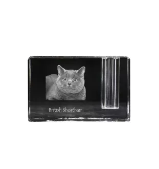 British Shorthair - Pen stand, crystal organiser with cat photo, unique desk decoration by Art-Dog brand