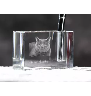 Britisch Kurzhaar - Stifthalter, Kristallorganizer mit Katzenfoto, einzigartige Schreibtischdekoration der Marke Art-Dog