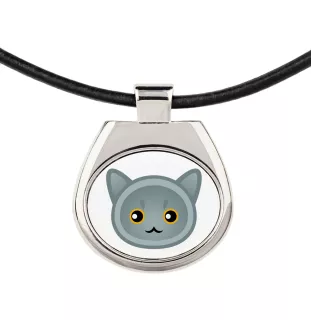 British Shorthair - collier pendentif avec une illustration sur une chaîne en cuir de la marque Art-Dog