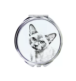 Burma Cat - pocket mirror with a cat, personalized mirror for a purse, compact mirror with Art-Dog brand print