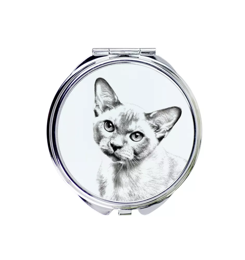 Burma Cat - pocket mirror with a cat, personalized mirror for a purse, compact mirror with Art-Dog brand print