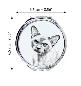 Burma Cat - pocket mirror with a cat, personalized mirror for a purse, compact mirror with Art-Dog brand print