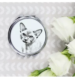 Burma Cat - pocket mirror with a cat, personalized mirror for a purse, compact mirror with Art-Dog brand print