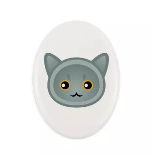 British Shorthair - ceramic tombstone plaque with graphics and inscription by Art-Dog brand