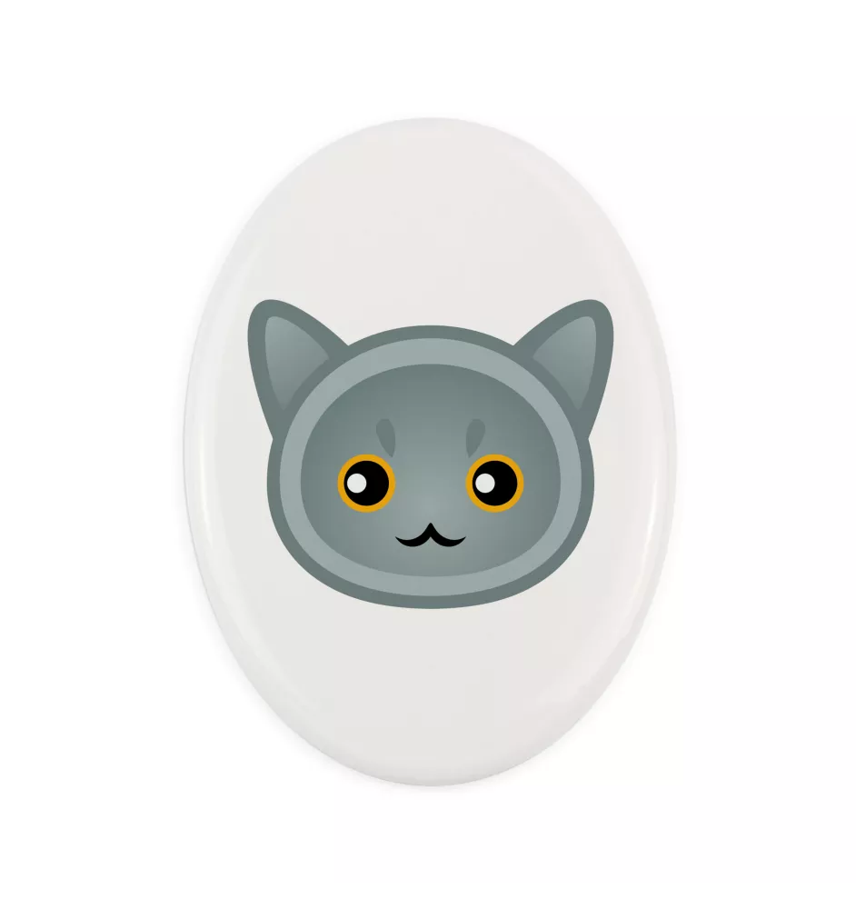 British Shorthair - ceramic tombstone plaque with graphics and inscription by Art-Dog brand