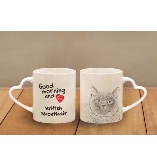 British Shorthair - cat mug, adorable heart-shaped handle mug, universal gift from Art-Dog brand