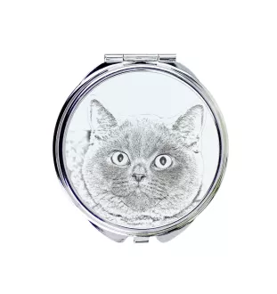 Britisch Kurzhaar - Taschenspiegel mit Katze, personalisierter Taschenspiegel, kompakter Spiegel mit Art-Dog-Logo