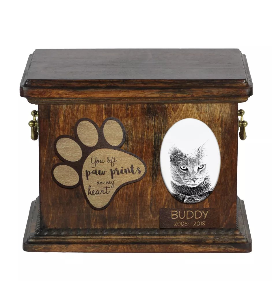 Chartreux - Eine Urne für die Asche einer Katze, eine Urne für eine Katze mit Foto, eine personalisierte Katzenasche-Box der Marke Art-Dog.