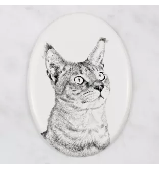 Chausie - commemorative plaque with a cat photo, tombstone with a print, personalized oval plaque from the Art-Dog brand