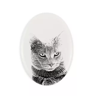 Chartreux - commemorative plaque with a cat photo, tombstone with a print, personalized oval plaque from the Art-Dog brand