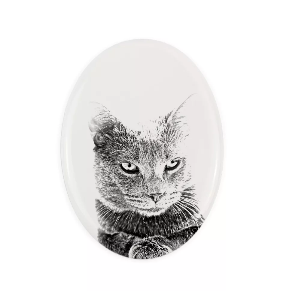 Chartreux - commemorative plaque with a cat photo, tombstone with a print, personalized oval plaque from the Art-Dog brand