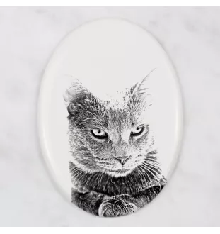 Chartreux - commemorative plaque with a cat photo, tombstone with a print, personalized oval plaque from the Art-Dog brand