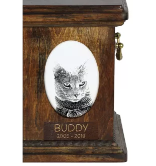 Chartreux - commemorative plaque with a cat photo, tombstone with a print, personalized oval plaque from the Art-Dog brand