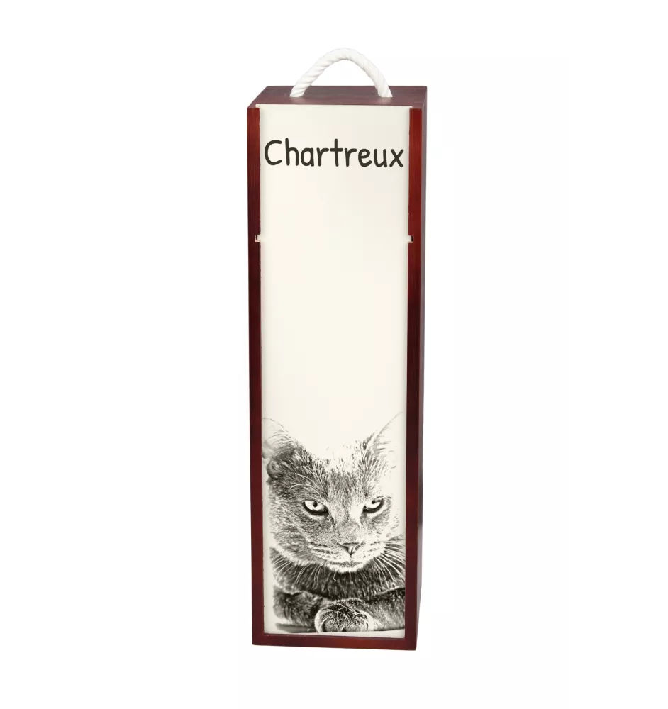 Chartreux - boîte à vin avec un chat, boîte à alcool avec une illustration, boîte personnalisée pour cadeau de la marque Art-Dog
