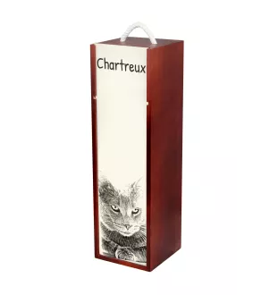 Chartreux - boîte à vin avec un chat, boîte à alcool avec une illustration, boîte personnalisée pour cadeau de la marque Art-Dog
