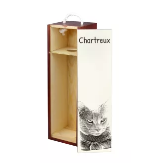 Chartreux - wine box with a cat, alcohol box with graphics, personalized gift box from the Art-Dog brand