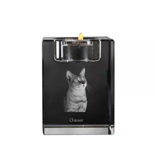 Chausie - Kerzenhalter mit Katzenfoto, Teelichthalter aus Kristall, personalisiertes Geschenk der Marke Art-Dog