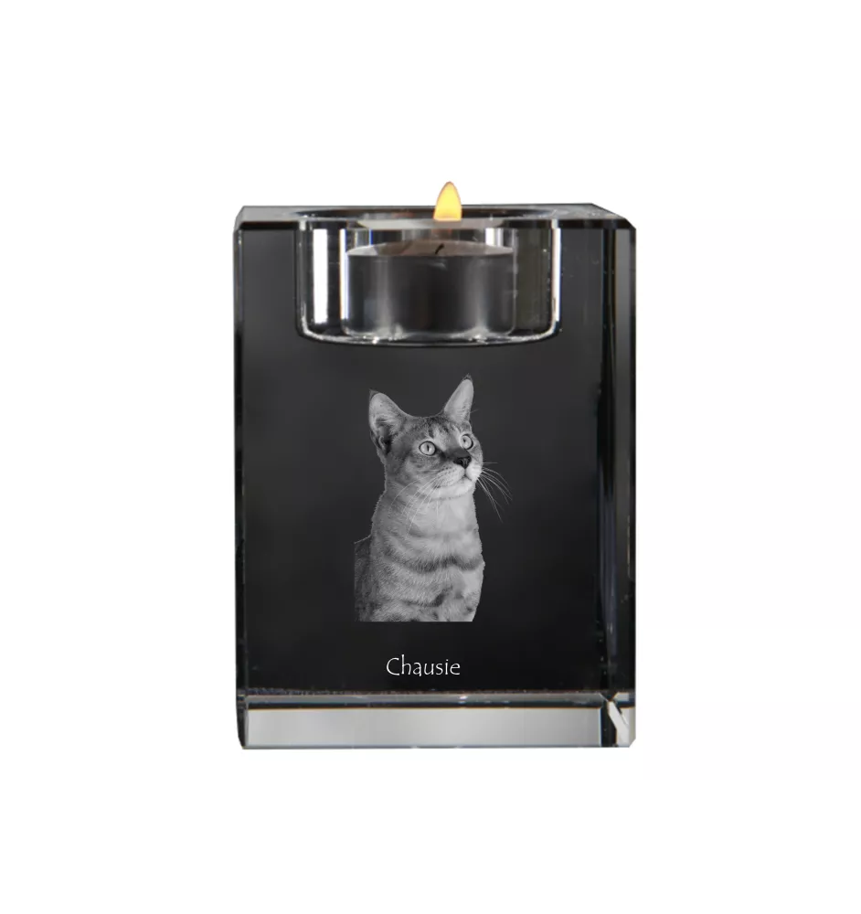 Chausie - Kerzenhalter mit Katzenfoto, Teelichthalter aus Kristall, personalisiertes Geschenk der Marke Art-Dog