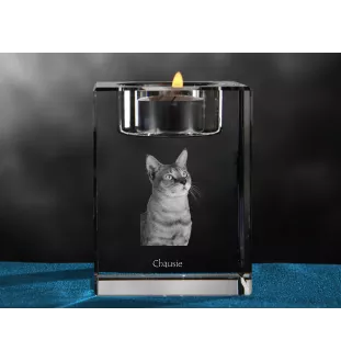Chausie - Bougeoir avec photo de chat, porte bougie en cristal, cadeau personnalisé par la marque Art-Dog