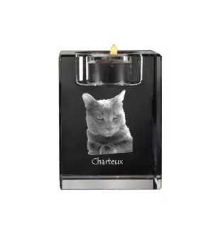 Chartreux - Bougeoir avec photo de chat, porte bougie en cristal, cadeau personnalisé par la marque Art-Dog
