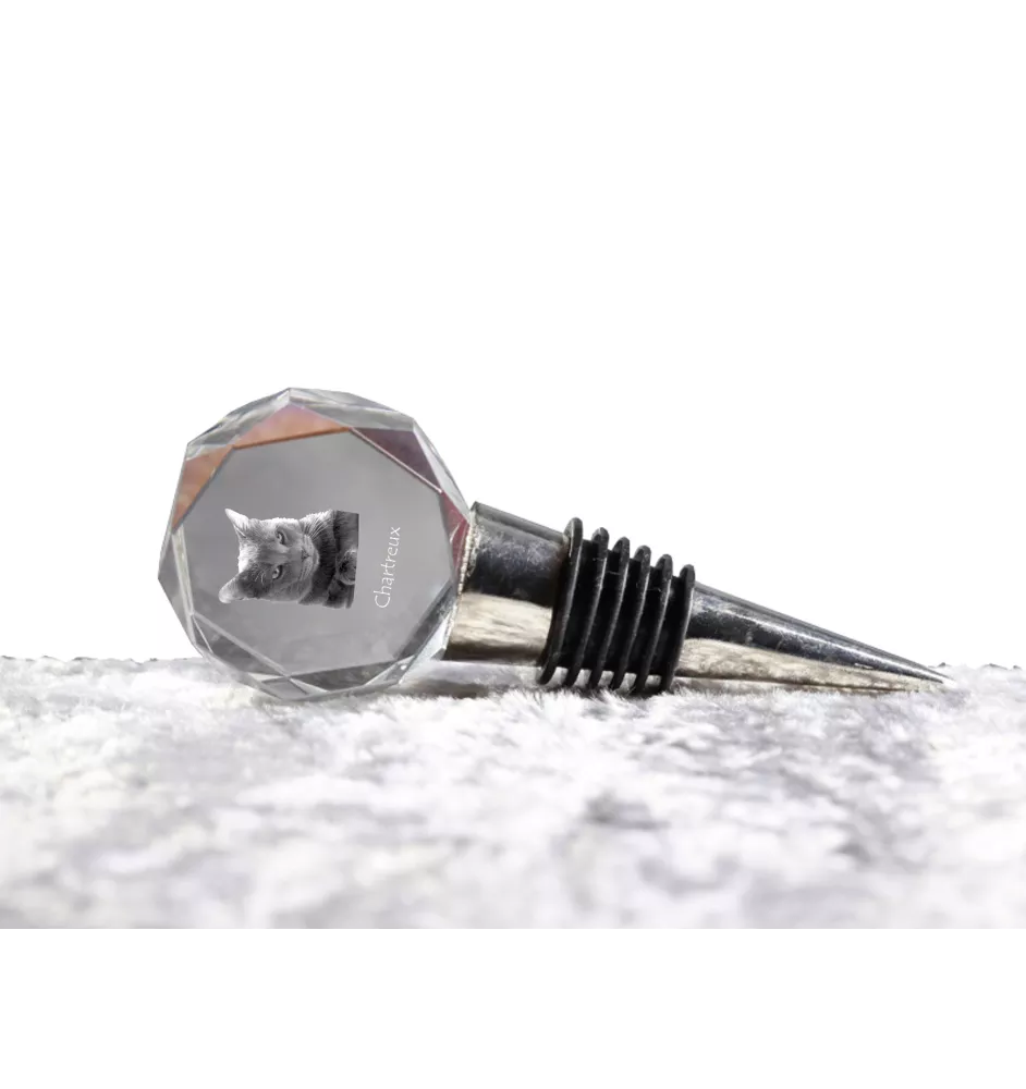 Chartreux - Bottle stopper, crystal wine stopper with cat photo, personalised gift for bartender by Art-Dog brand